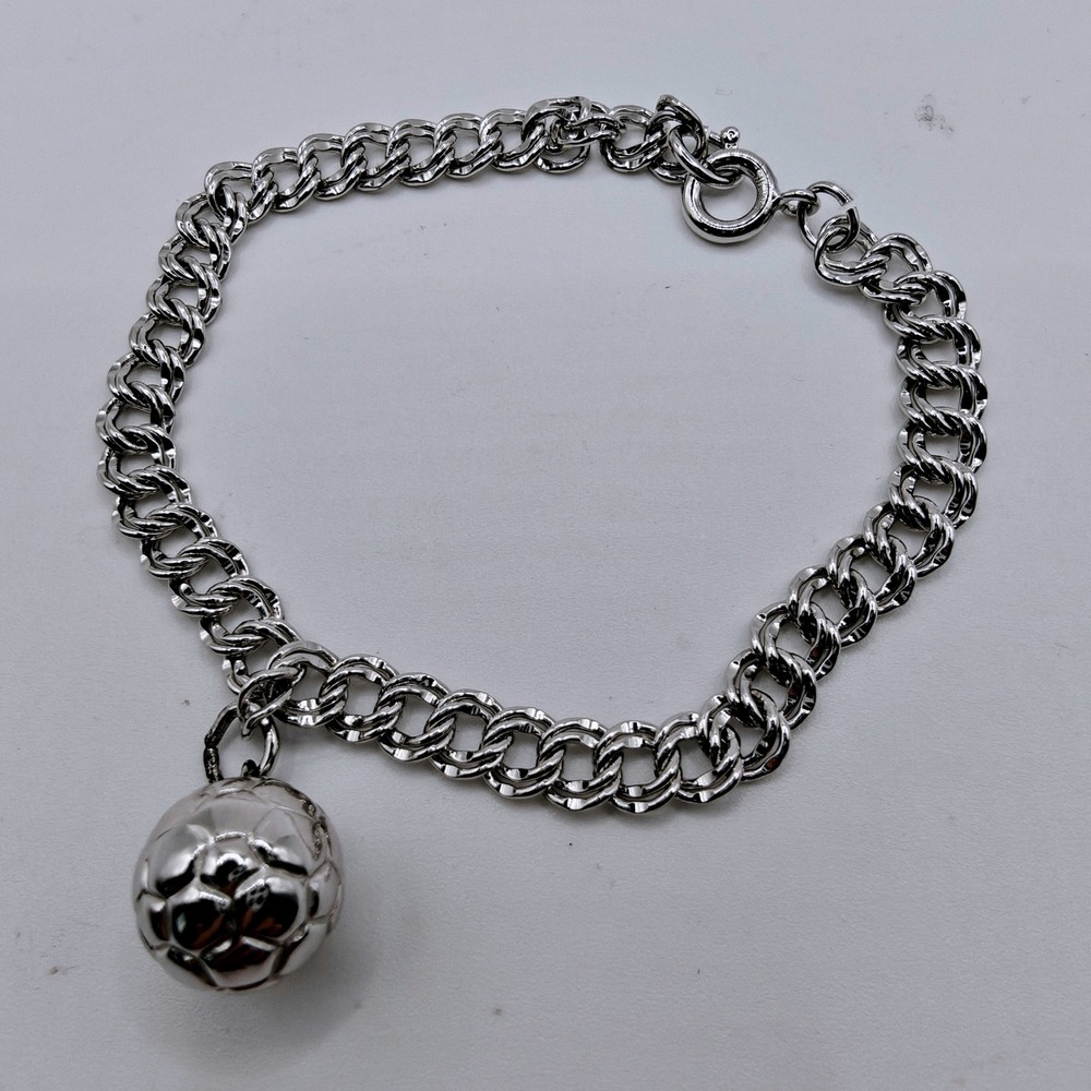 Joseph Esposito Sterling Silver Soccer Ball Charm Bracelet Italian SIG 7 Inch
